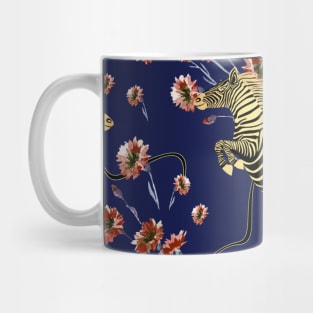 Golden zebra with red watercolor flowers Mug